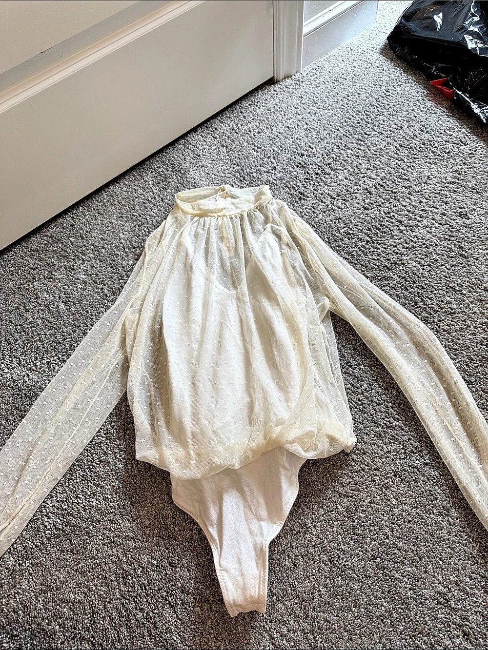 White Polka Dot Sheer Blouse Like New